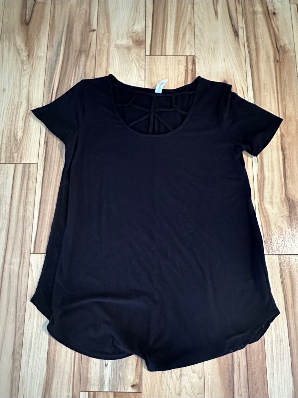 Zara Black Short-Sleeve Tee with Strappy Front Detail